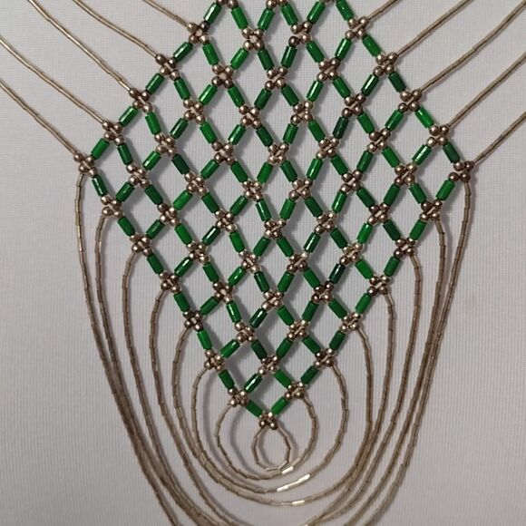 Southwest Liquid Silver and Malachite Basket Weave Bib Necklace - Picture 2 of 4